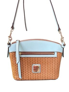 Dooney & Bourke Tan Woven Crossbody with Light Mint  Trim
